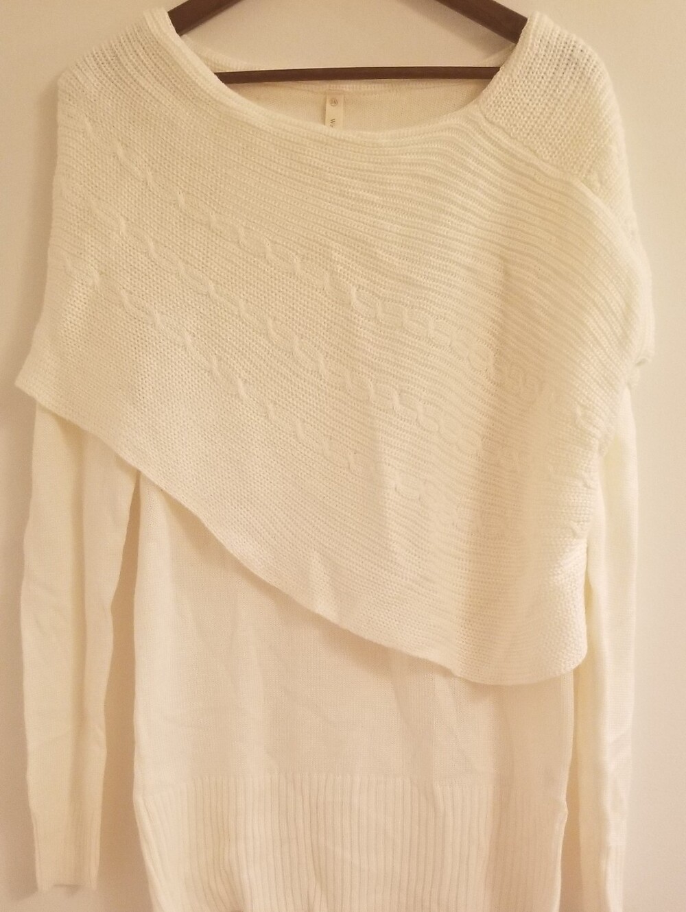 Women’s Cream Ivory Overlay Knit Asymmetric Sweater